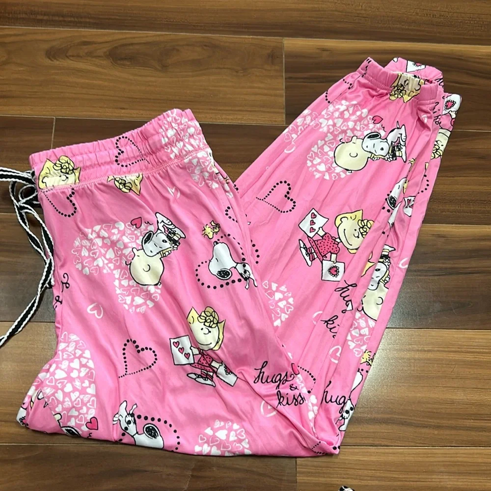Large peanuts snoopy sally Charlie Brown pink pajama jogger pants